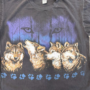 F- Vintage '93 Wolves Animal Print Graphic Single Stitch Made In USA Tee