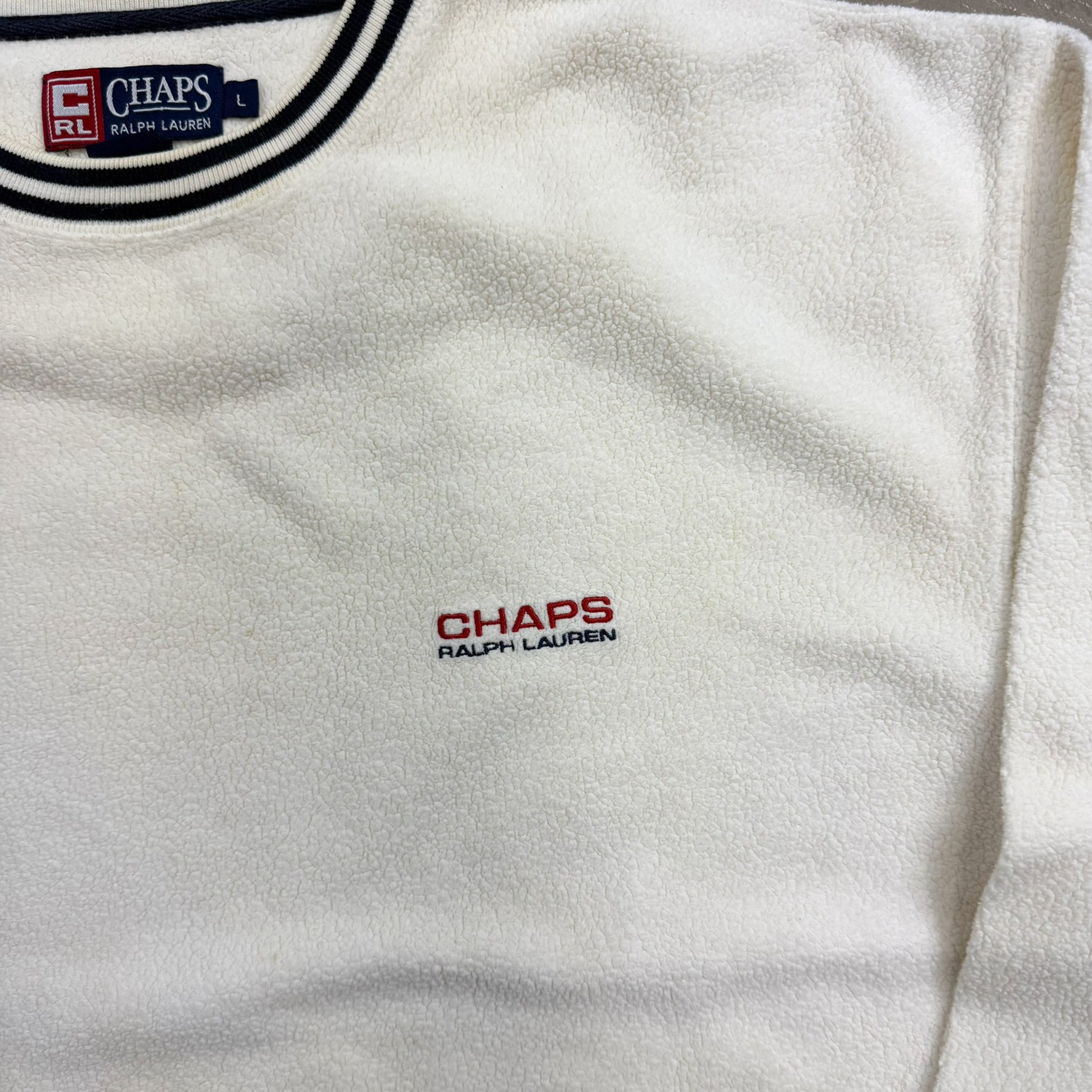 F- Vintage Chaps Ralph Lauren Embroidered Text Polar Fleece Crewneck