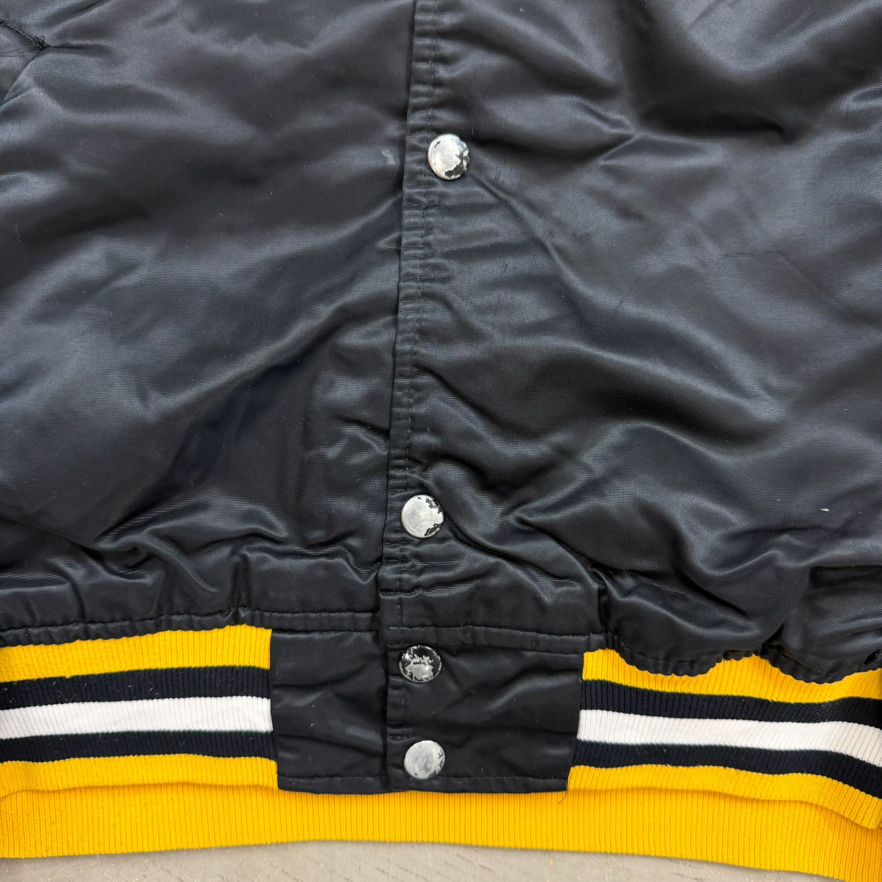 F- Vintage Boston Bruins NHL Starter Satin Bomber Jacket