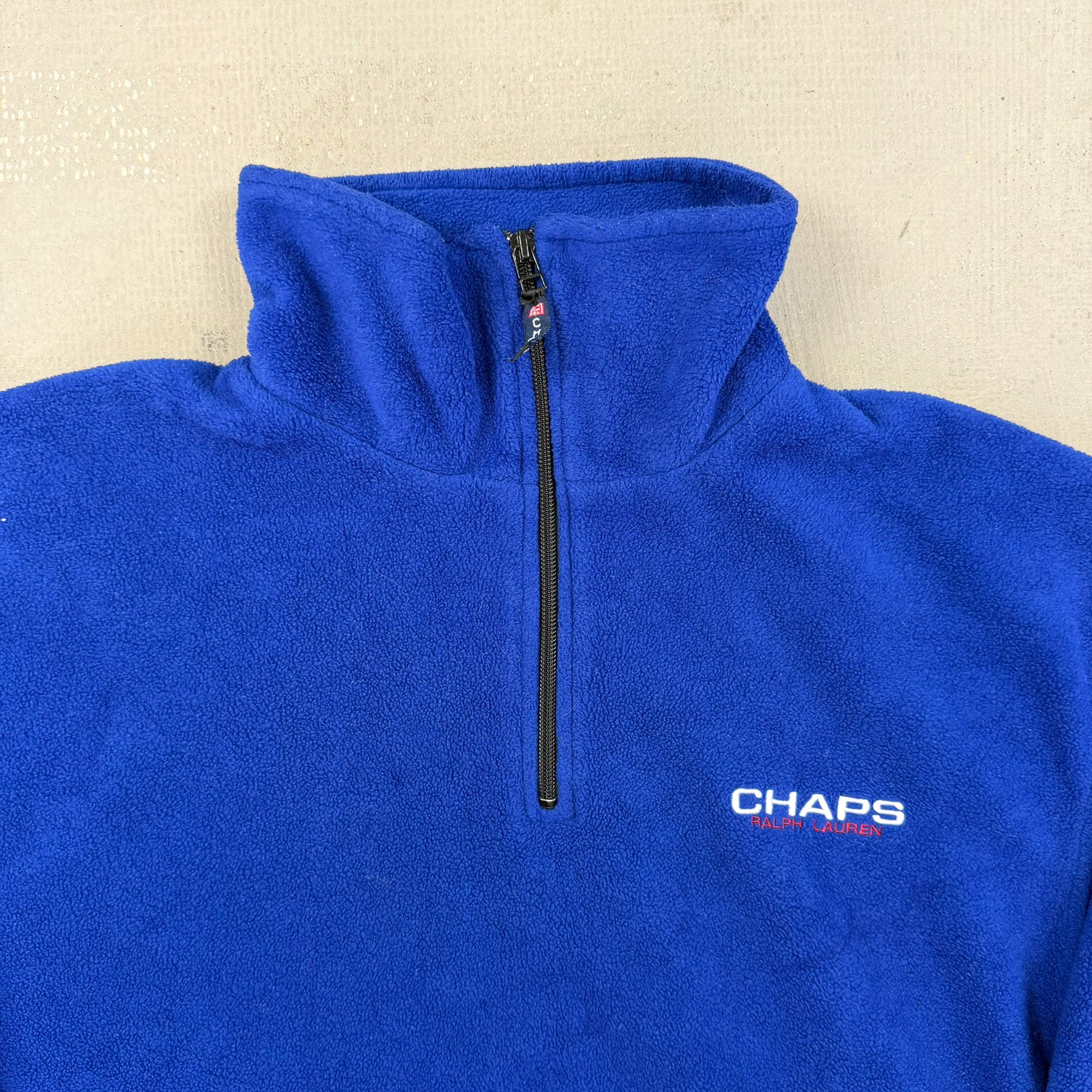 F- Vintage Chaps Ralph Lauren Embroidered Text Quarter Zip Polar Fleece