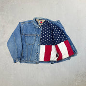 F- Vintage Tommy Hilfiger Tommy Jeans American Flag Lining Denim Jacket