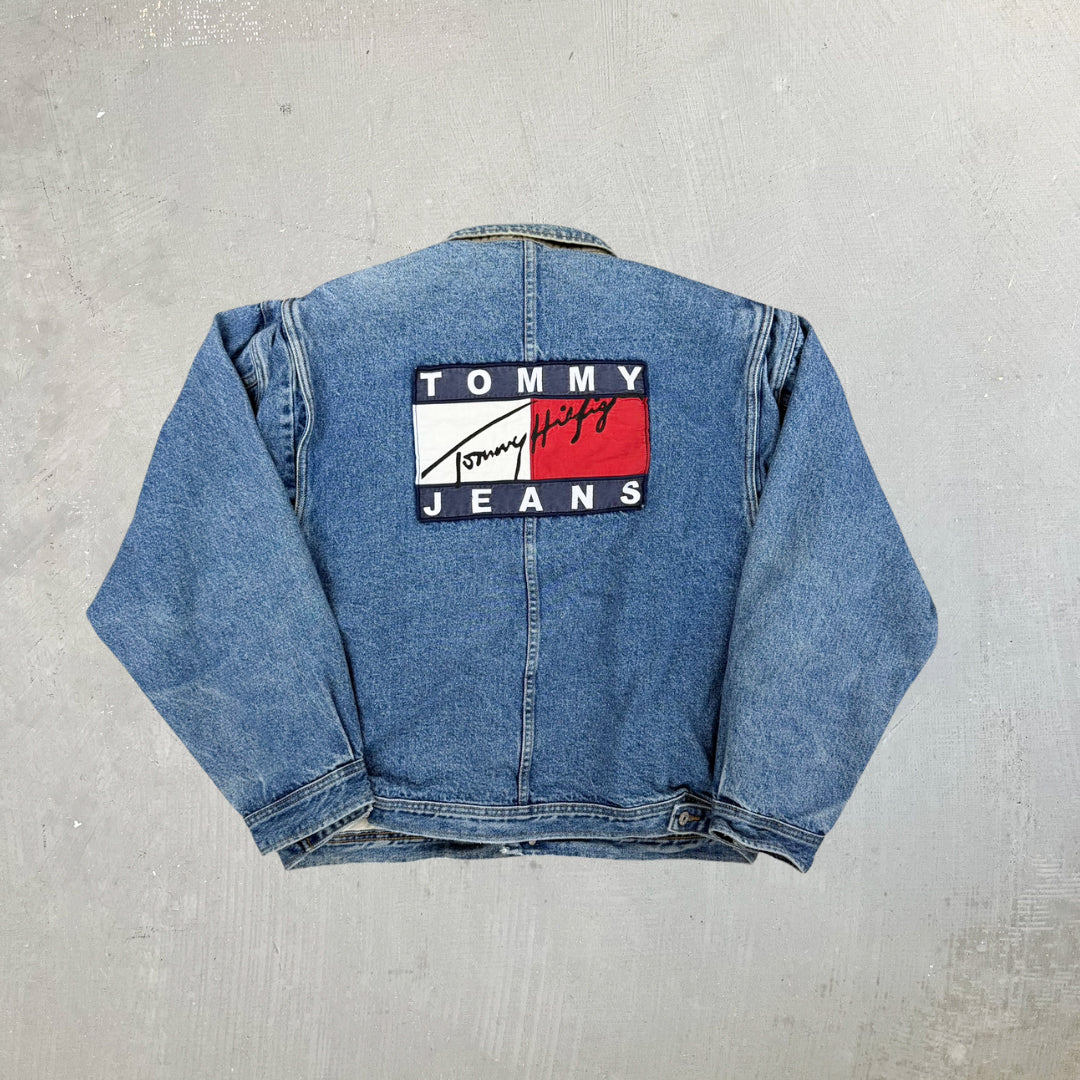 F- Vintage Tommy Hilfiger Tommy Jeans American Flag Lining Denim Jacket