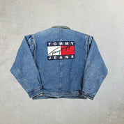 F- Vintage Tommy Hilfiger Tommy Jeans American Flag Lining Denim Jacket