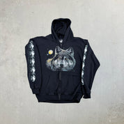 F- Vintage Wolves & Moon Zip Up Hoodie
