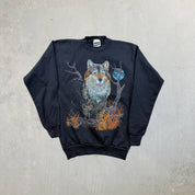 F- Vintage '98 Fox & Moon Made In USA Tultex Crewneck