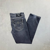 F- Vintage True Religion Ricky Relaxed Straight Leg Washed Black Jeans