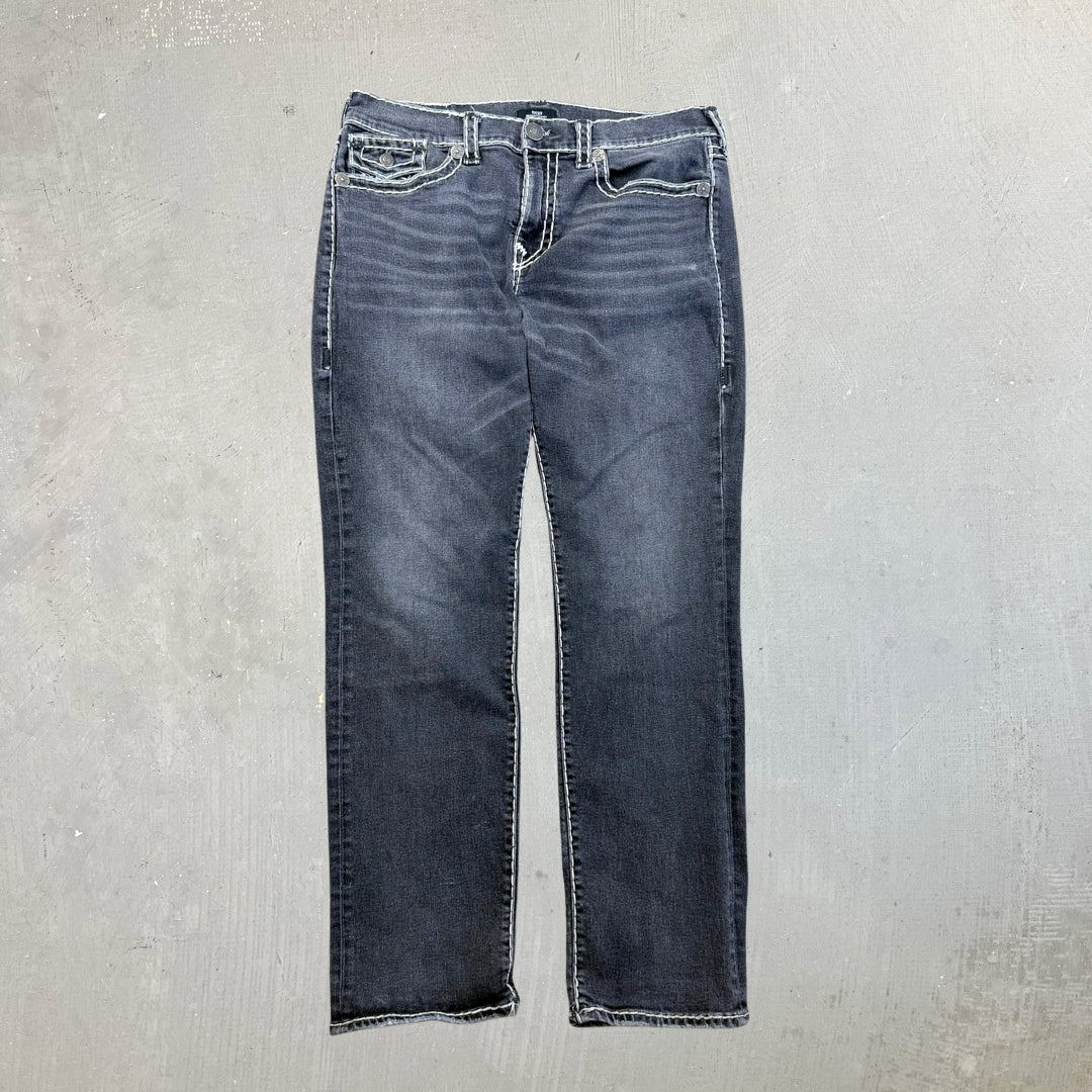 F- Vintage True Religion Ricky Relaxed Straight Leg Washed Black Jeans