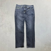 F- Vintage True Religion Ricky Relaxed Straight Leg Washed Black Jeans