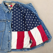 F- Vintage Tommy Hilfiger Tommy Jeans American Flag Lining Denim Jacket