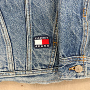 F- Vintage Tommy Hilfiger Tommy Jeans American Flag Lining Denim Jacket