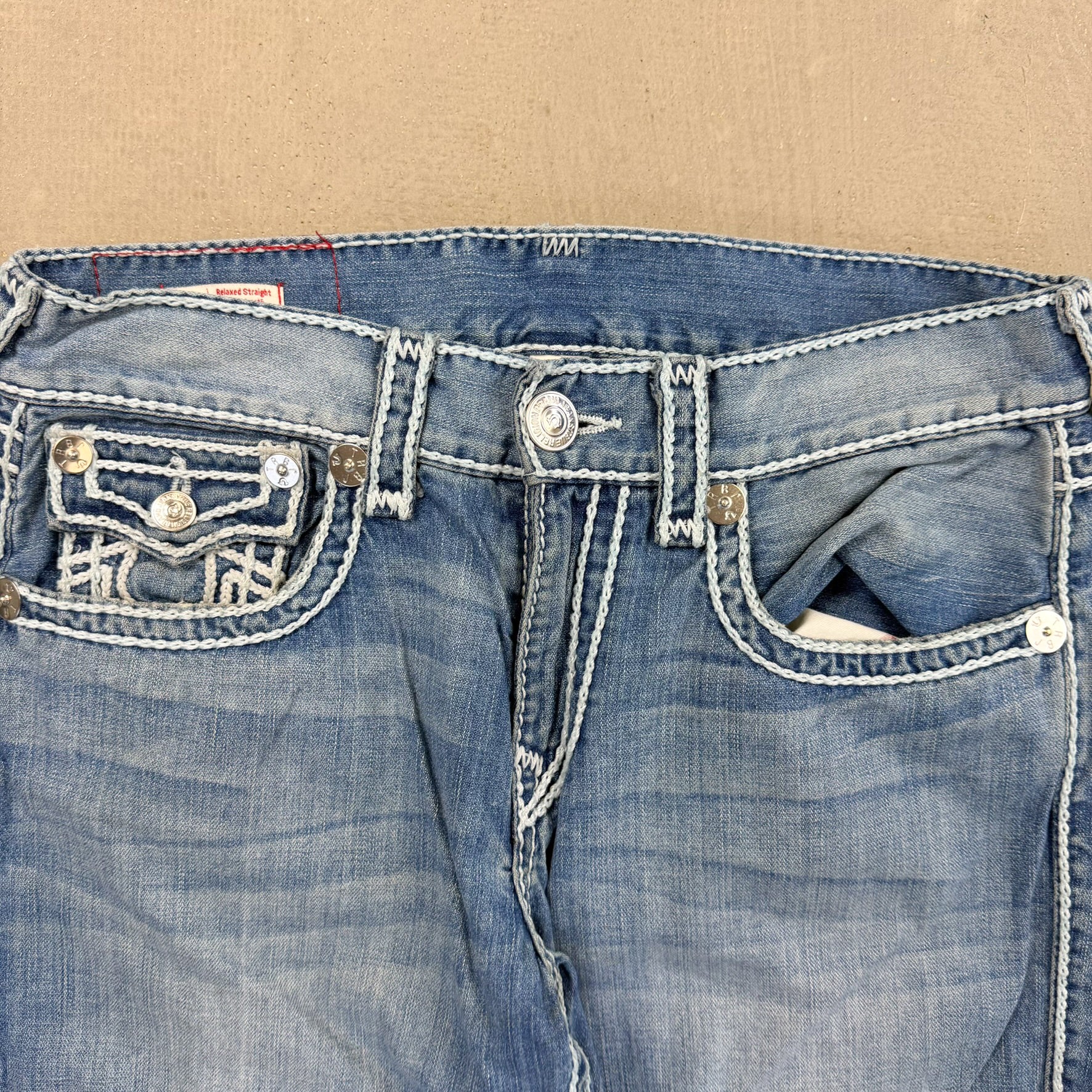 F- Vintage True Religion Ricky Relaxed Straight Leg Jeans