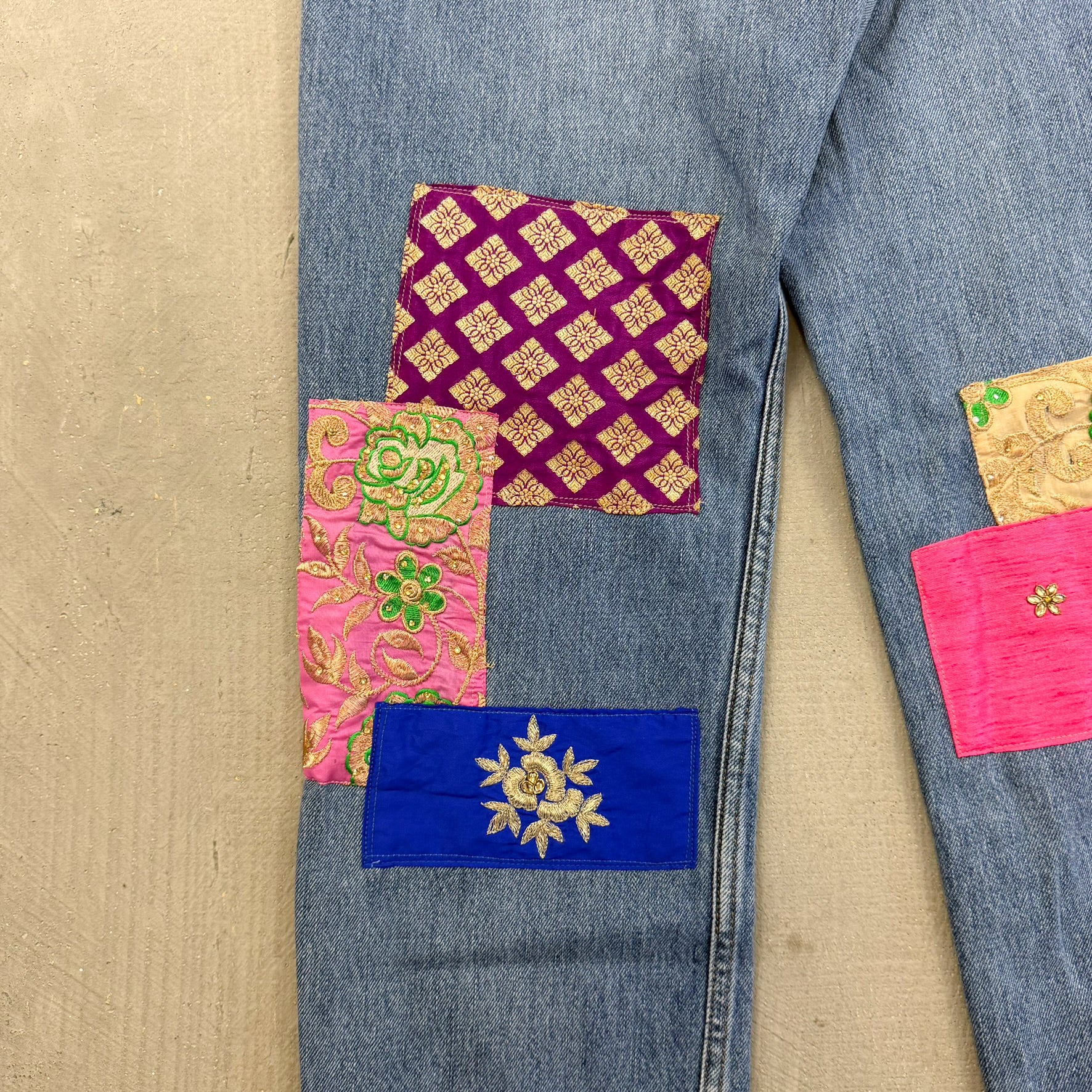 F- HOM Levi's 550 Hand Beaded Reworked Custom Jeans