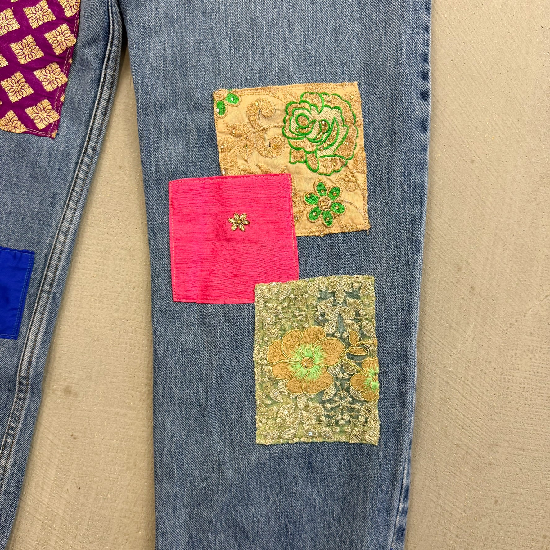 F- HOM Levi's 550 Hand Beaded Reworked Custom Jeans