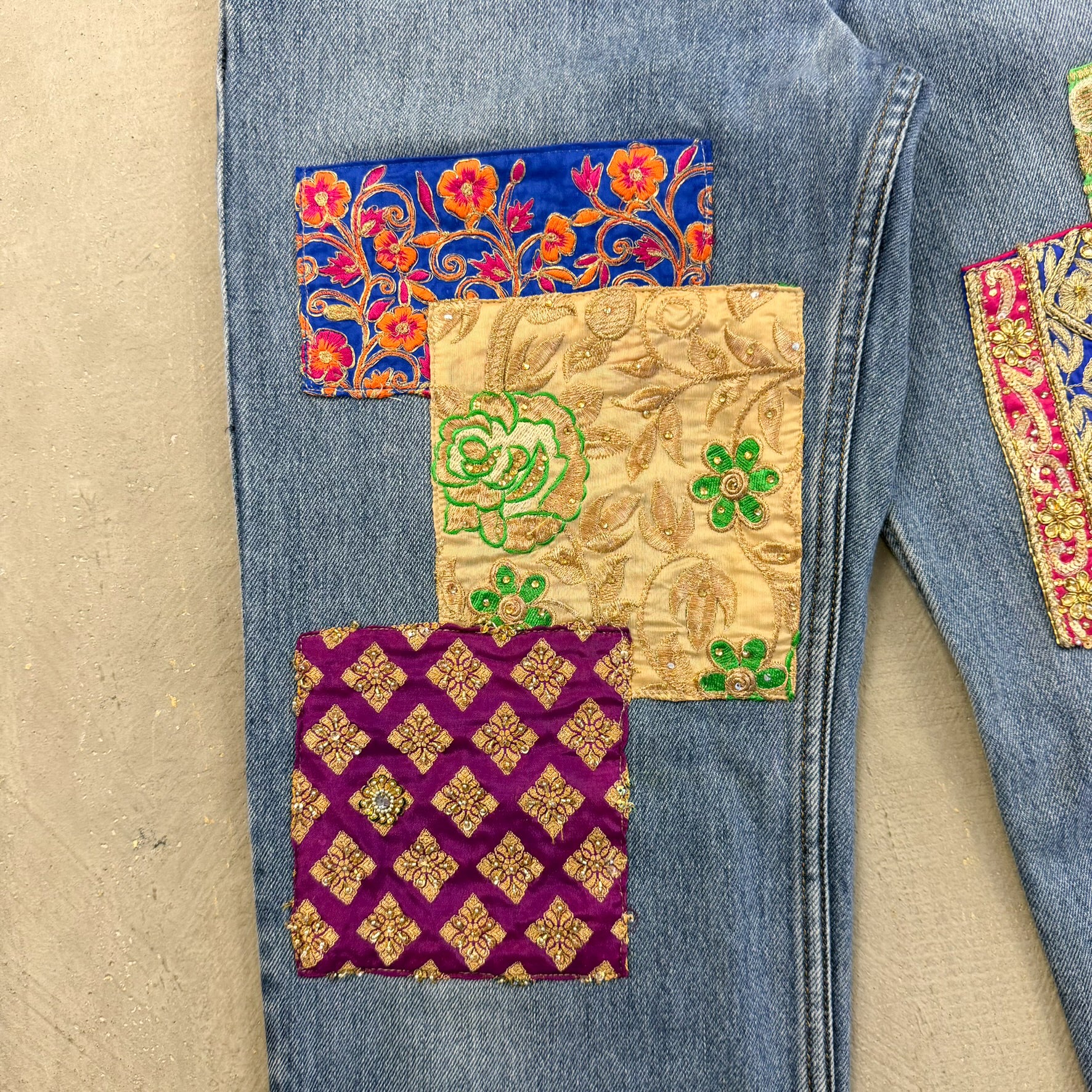 F- HOM Levi's 550 Hand Beaded Reworked Custom Jeans