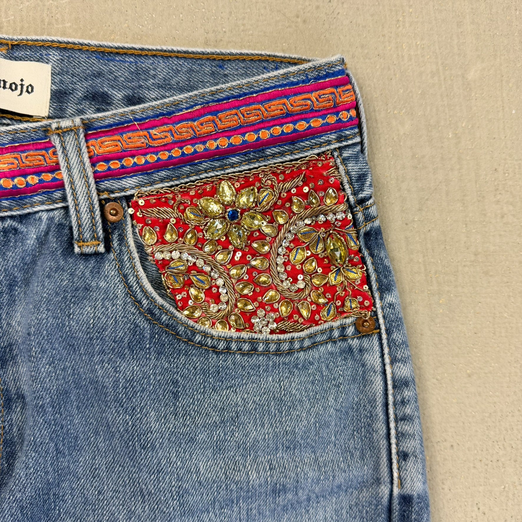 F- HOM Levi's 550 Hand Beaded Reworked Custom Jeans