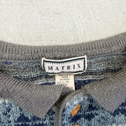 F- Vintage Matrix Pattern Henley Knit Sweater