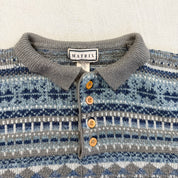 F- Vintage Matrix Pattern Henley Knit Sweater