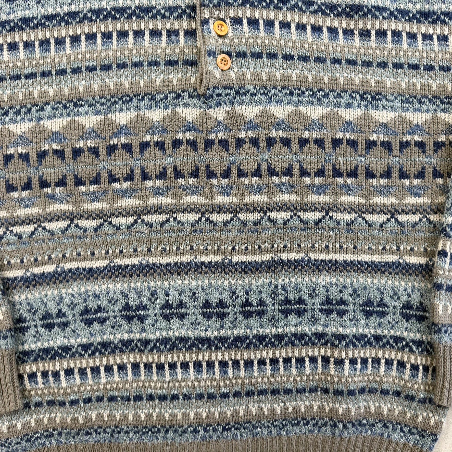 F- Vintage Matrix Pattern Henley Knit Sweater