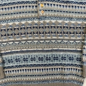 F- Vintage Matrix Pattern Henley Knit Sweater