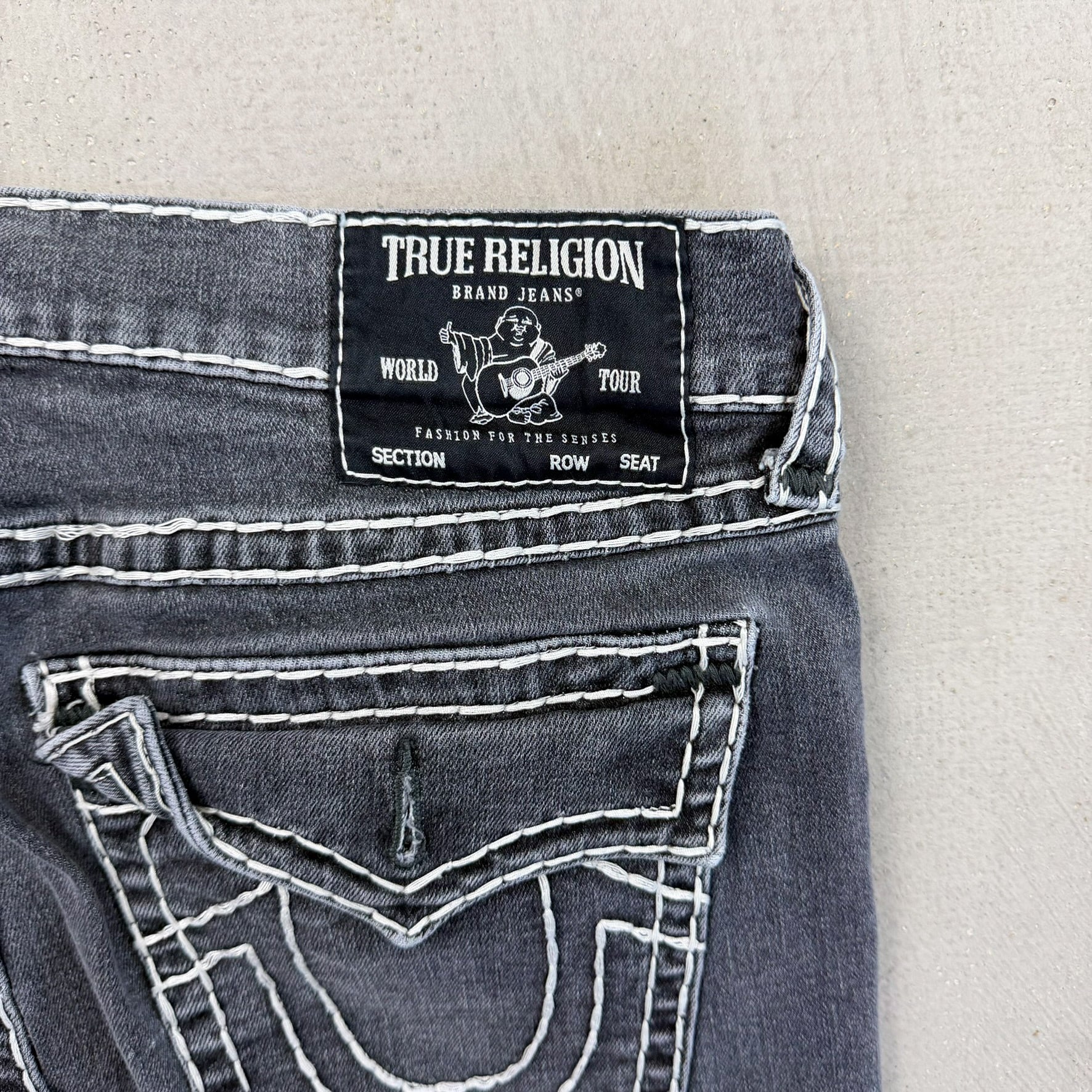 F- Vintage True Religion Ricky Relaxed Straight Leg Washed Black Jeans