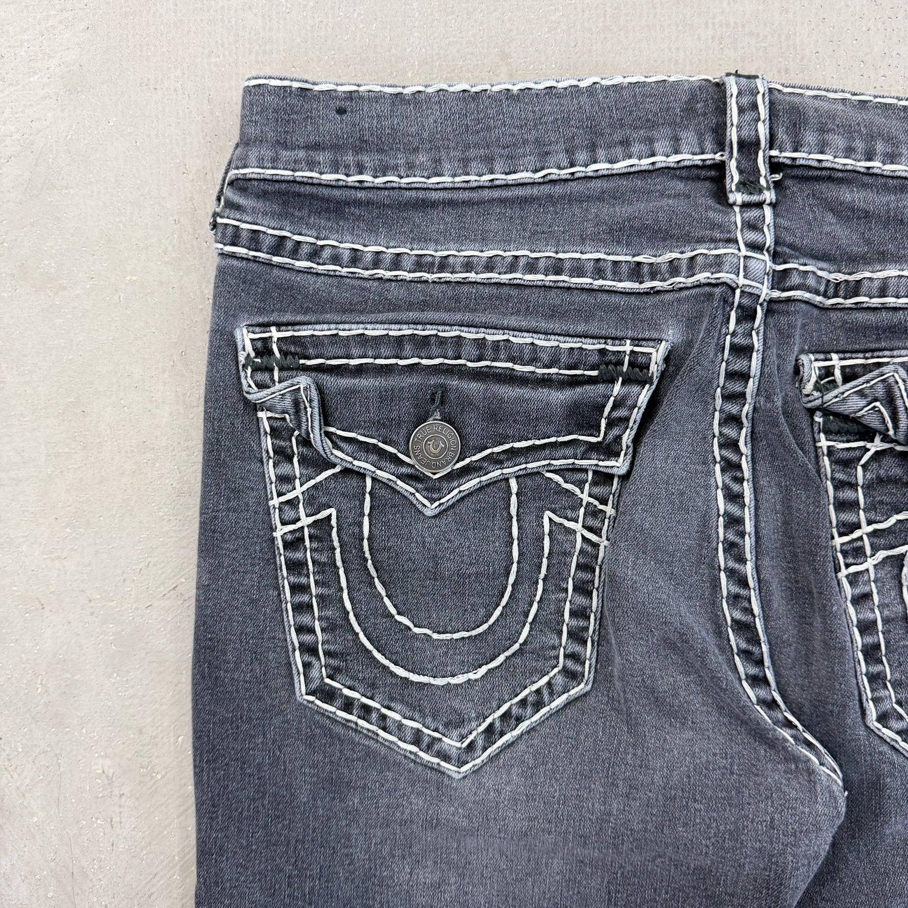 F- Vintage True Religion Ricky Relaxed Straight Leg Washed Black Jeans