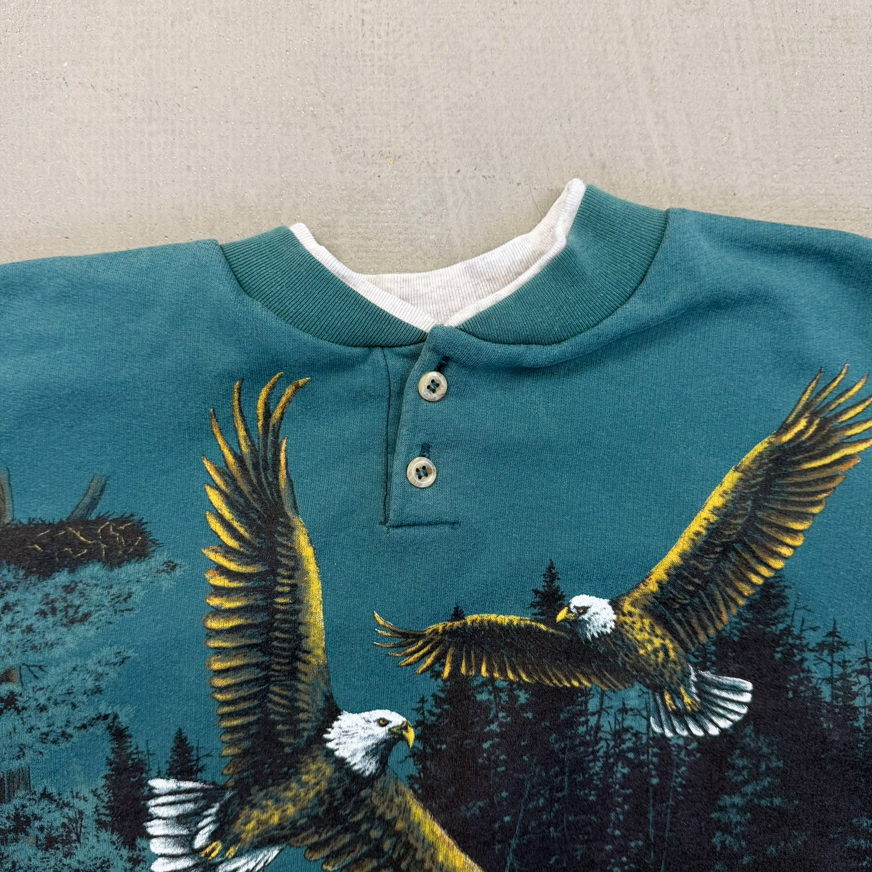 F- Vintage Bald Eagle Jumbo Print Henley Crewneck