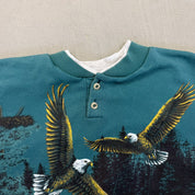 F- Vintage Bald Eagle Jumbo Print Henley Crewneck