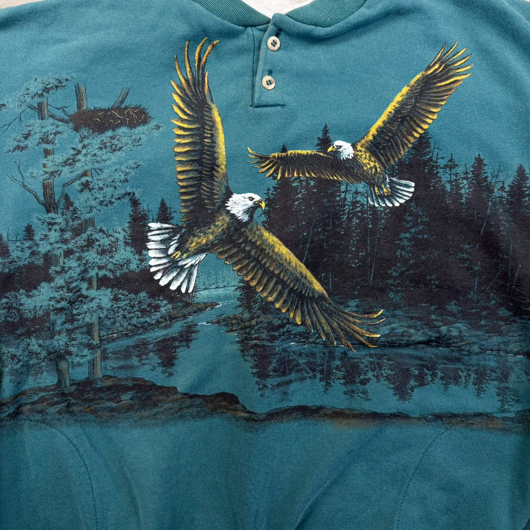 F- Vintage Bald Eagle Jumbo Print Henley Crewneck