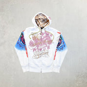 F- Vintage Christian Audigier Roses Tattoo Graphic Zip Up Hoodie