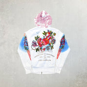 F- Vintage Christian Audigier Roses Tattoo Graphic Zip Up Hoodie