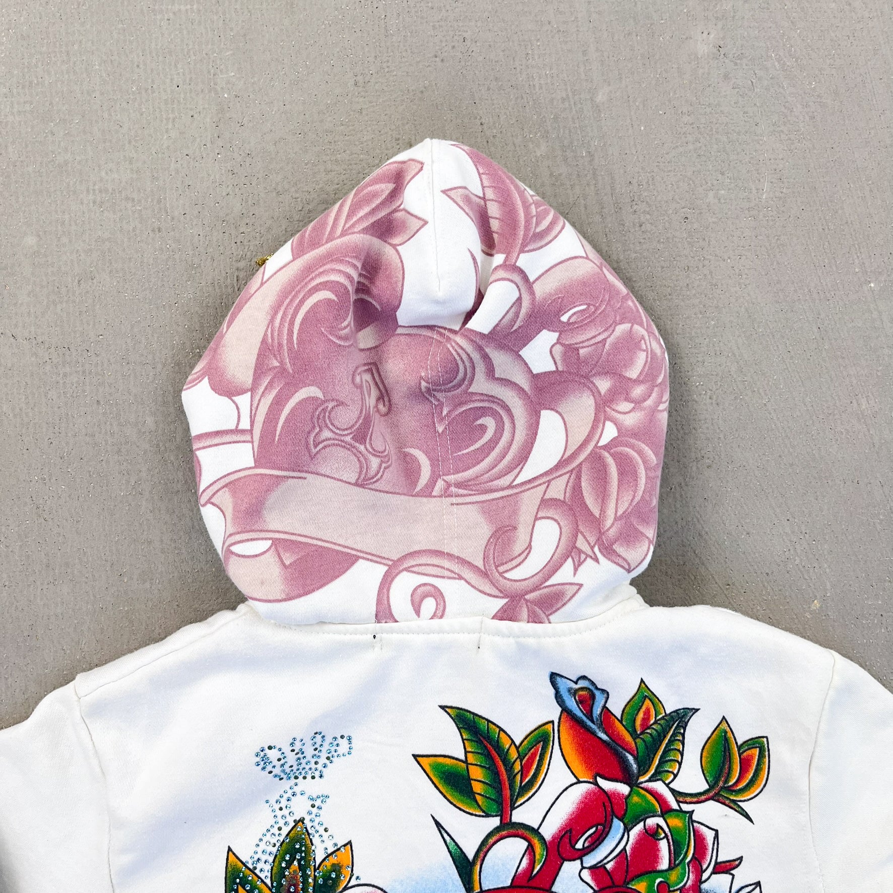 F- Vintage Christian Audigier Roses Tattoo Graphic Zip Up Hoodie