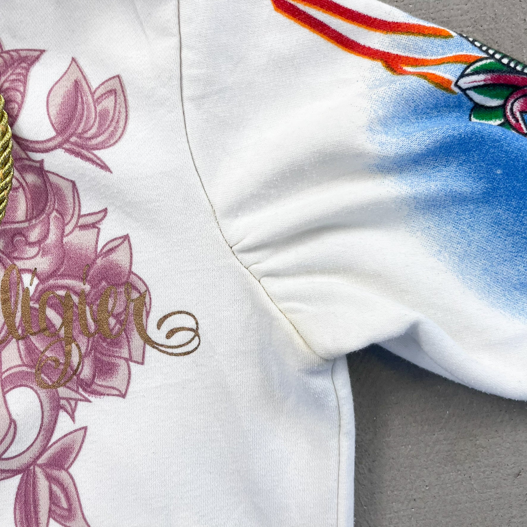 F- Vintage Christian Audigier Roses Tattoo Graphic Zip Up Hoodie