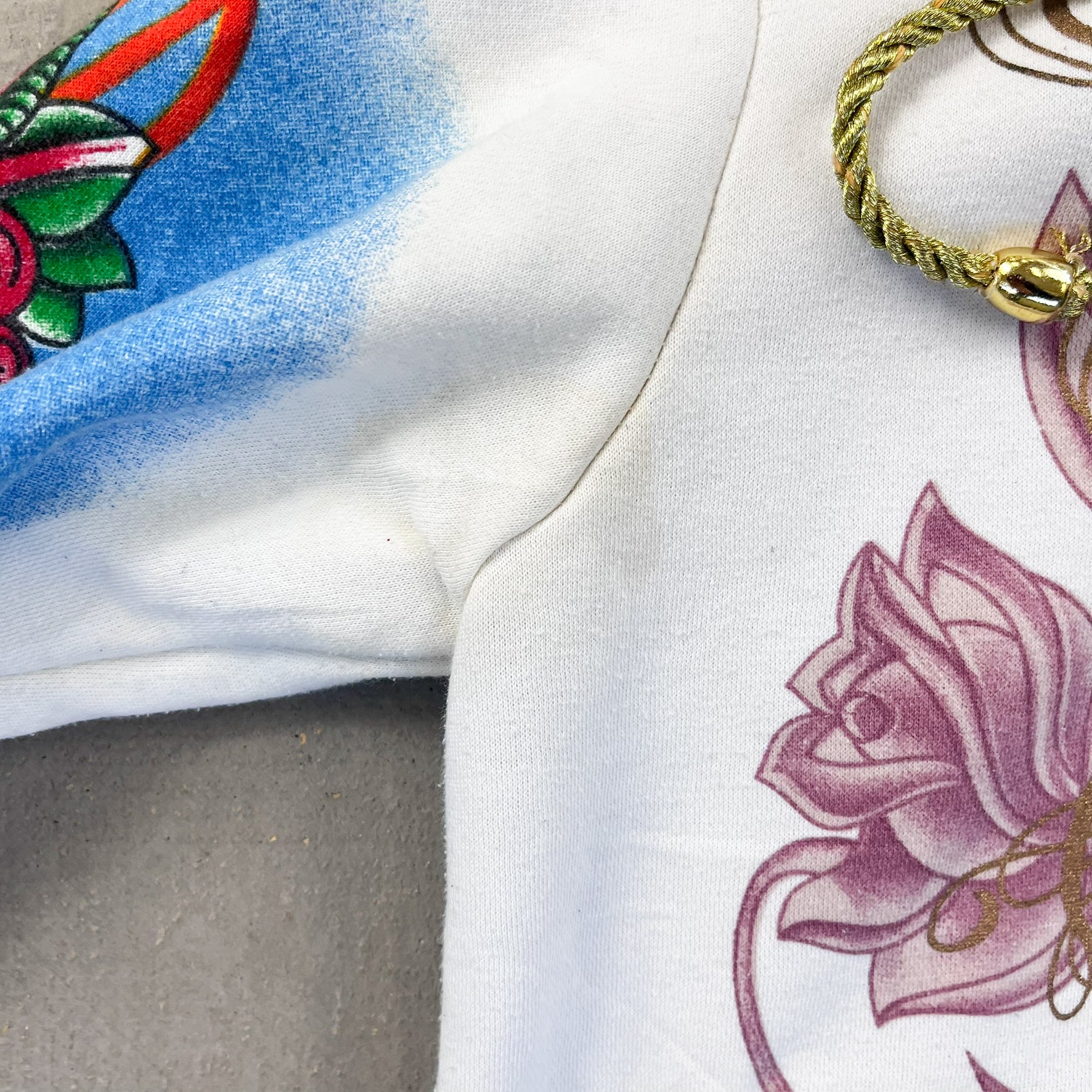 F- Vintage Christian Audigier Roses Tattoo Graphic Zip Up Hoodie