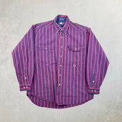 F- Vintage Tommy Hilfiger Stripped Embroidered Crest Button Down Shirt