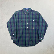 F- Vintage Tommy Hilfiger Plaid Embroidered Crest Button Down Shirt