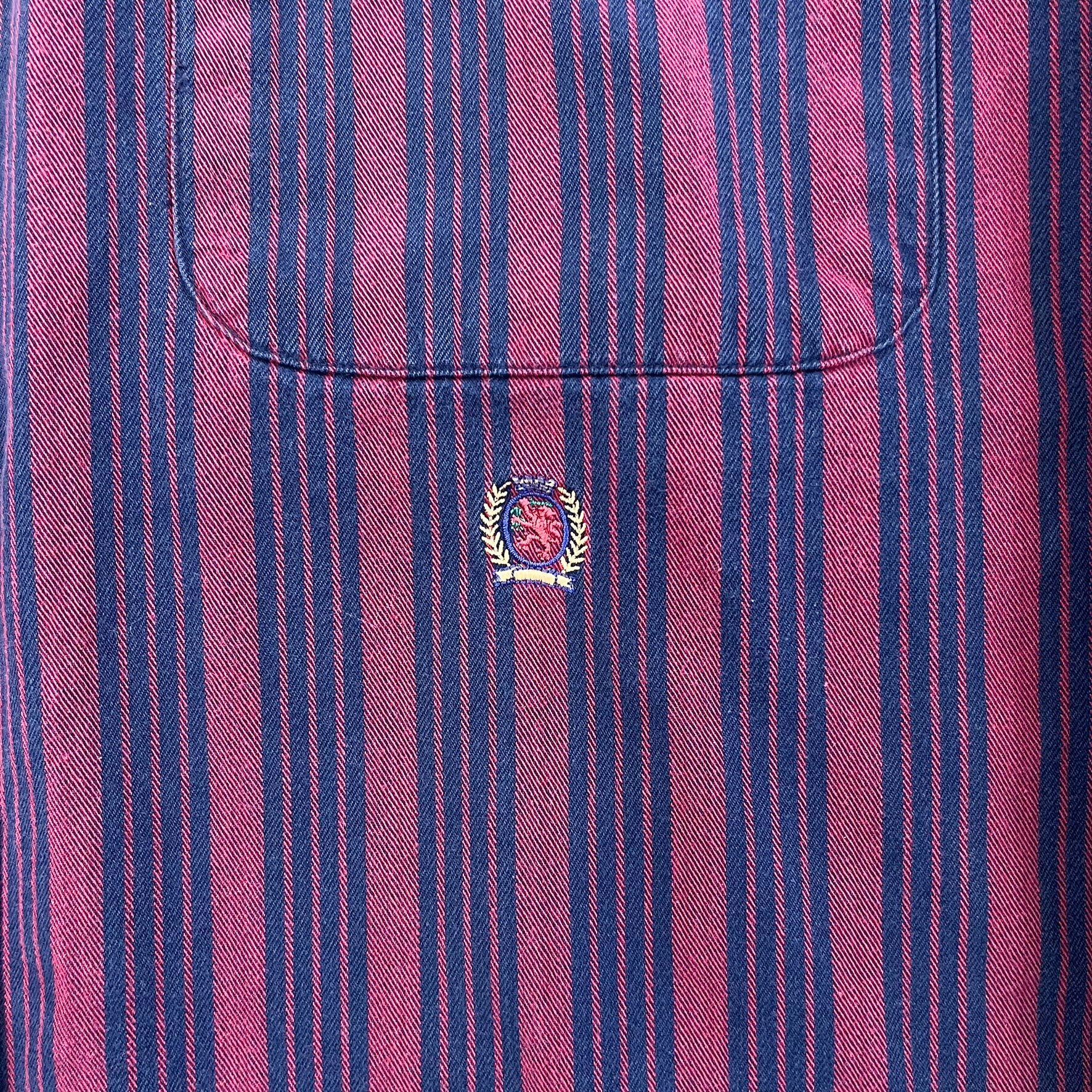 F- Vintage Tommy Hilfiger Stripped Embroidered Crest Button Down Shirt