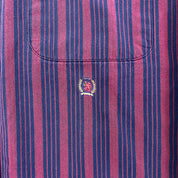 F- Vintage Tommy Hilfiger Stripped Embroidered Crest Button Down Shirt