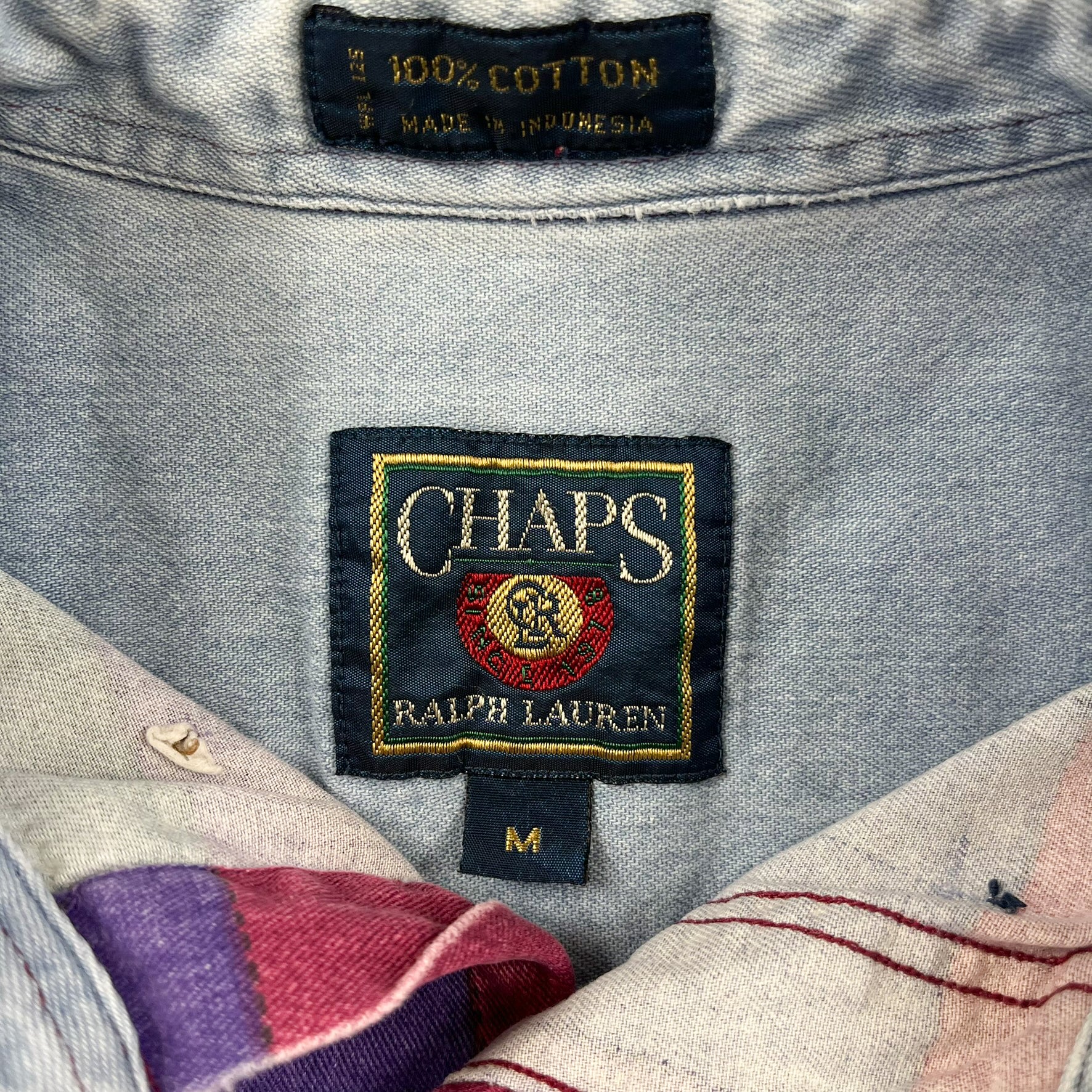 F- Vintage Chaps Ralph Lauren Patch Design Button Down Shirt