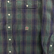 F- Vintage Tommy Hilfiger Plaid Embroidered Crest Button Down Shirt