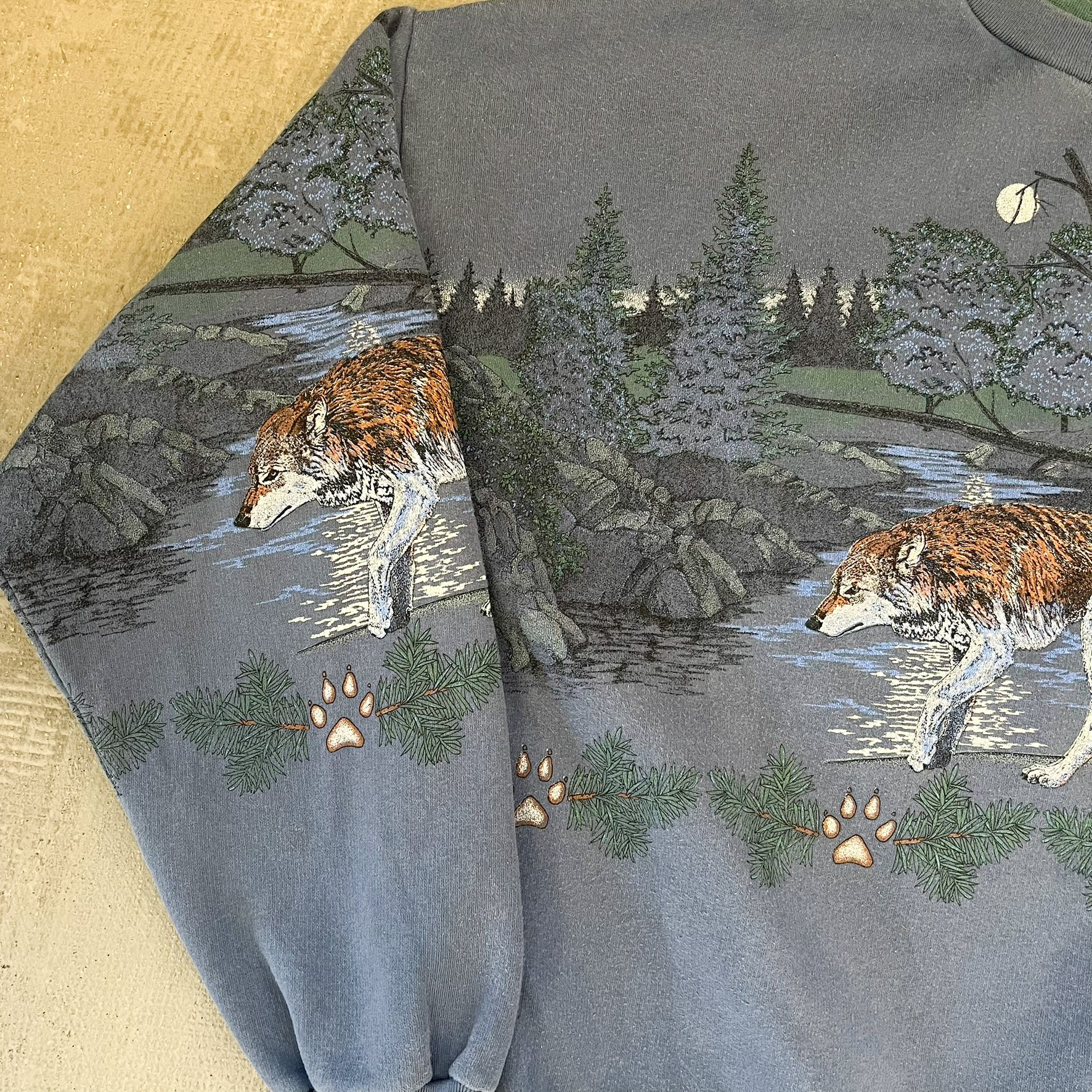 F- Vintage '95 Artisans Wolves & River Jumbo Print Crewneck
