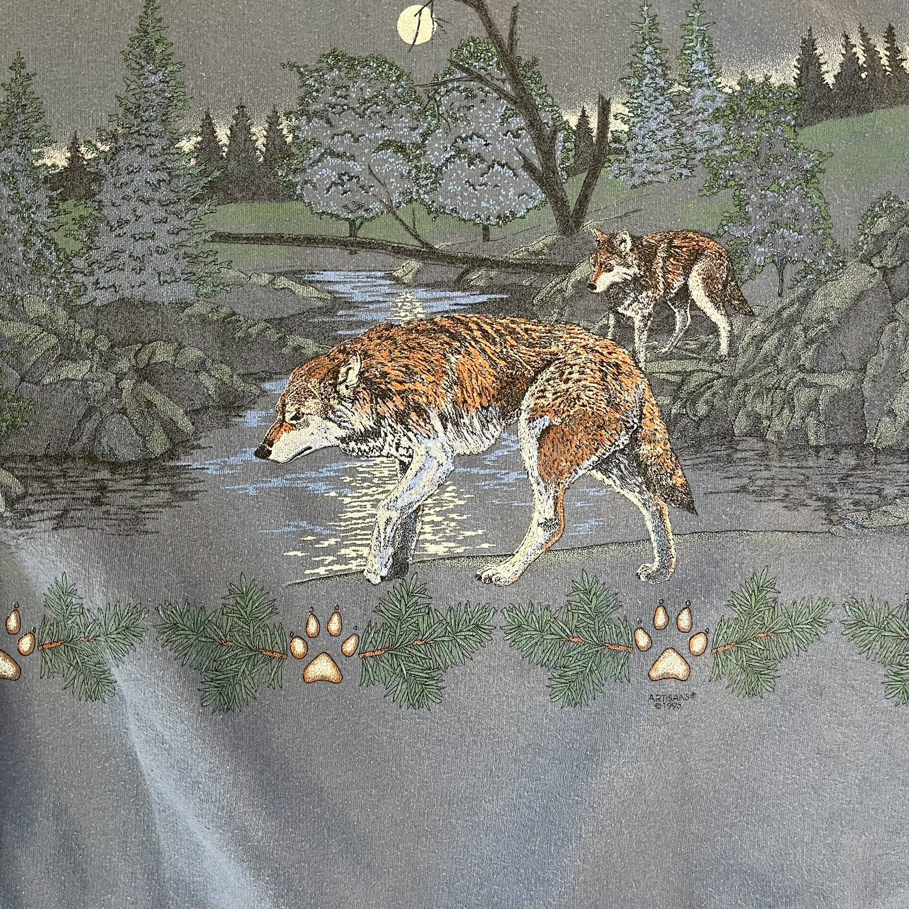 F- Vintage '95 Artisans Wolves & River Jumbo Print Crewneck