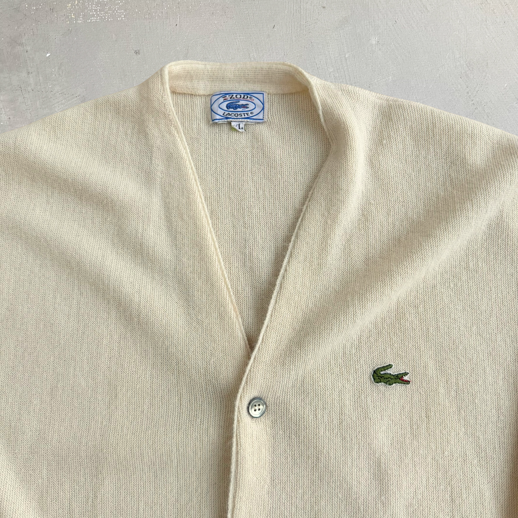 J- Vintage Lacoste IZOD Embroidered Crocodile Logo Cardigan Knit Sweater - L