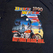J- Vintage '90 Harley Davidson Last Biker On Earth Bike Week Tee - XL