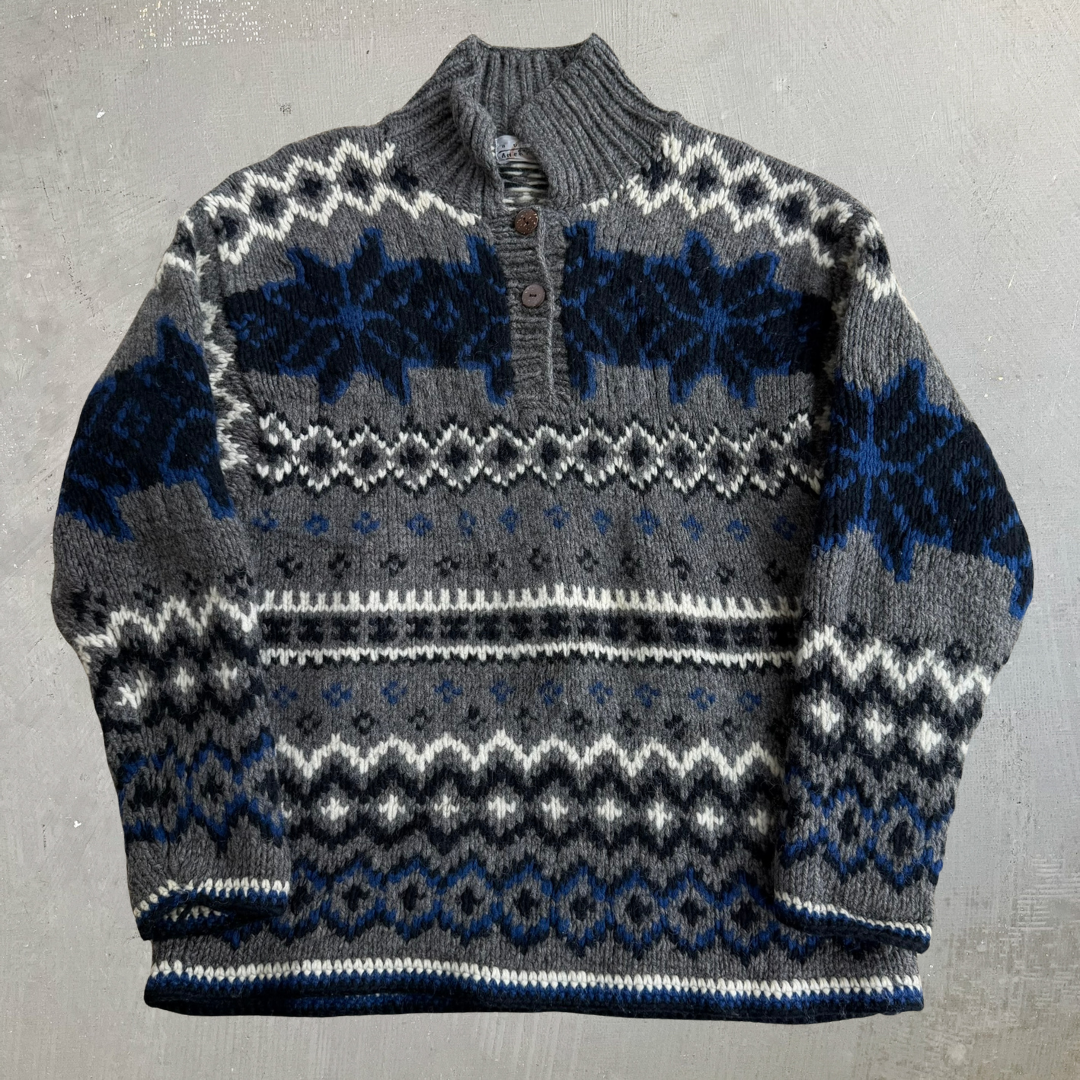 J- Vintage Nuevo Americana Henley Wool Knit Sweater - L