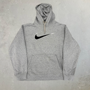 J- Vintage Nike Embroidered Swoosh Grey Hoodie - XL