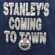 F- Vintage Edmonton Oilers NHL Stanley's Coming To Town Text Tee