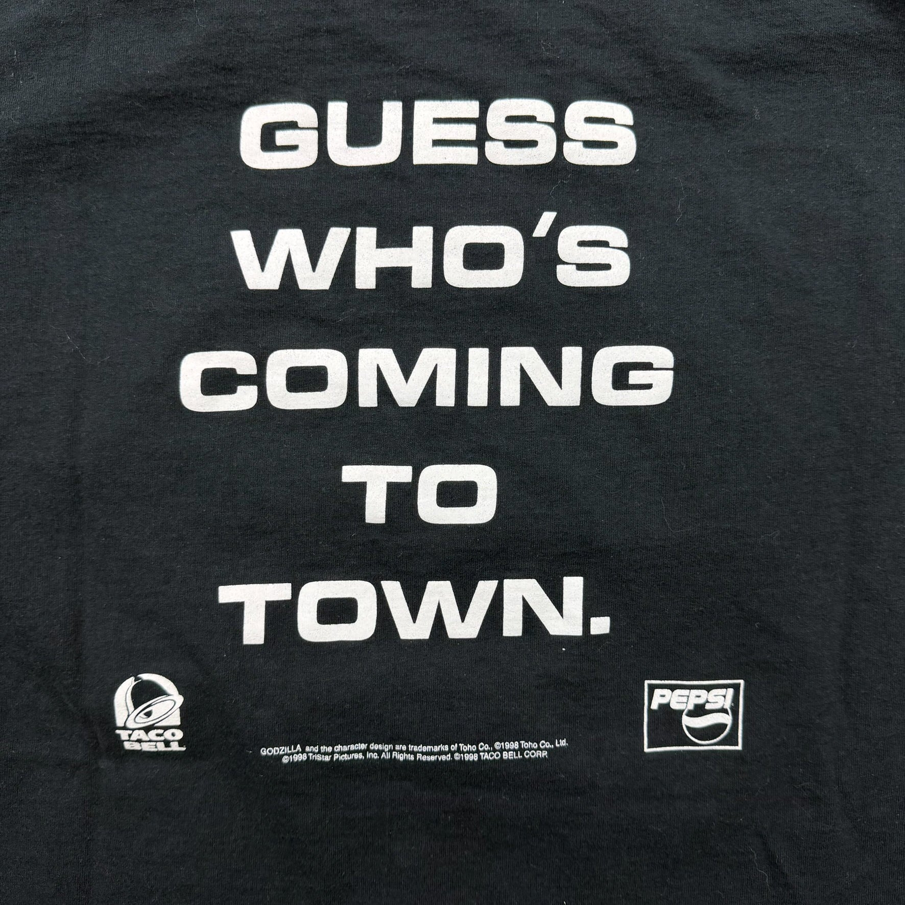 F- Vintage '98 Godzilla Who's Coming To Town Taco Bell & Pepsi Promo Single Stitch Tee