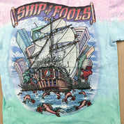 F- Vintage '01 The Grateful Dead Ship Of Fools Liquid Blue All Over Print Tie Dye Tee