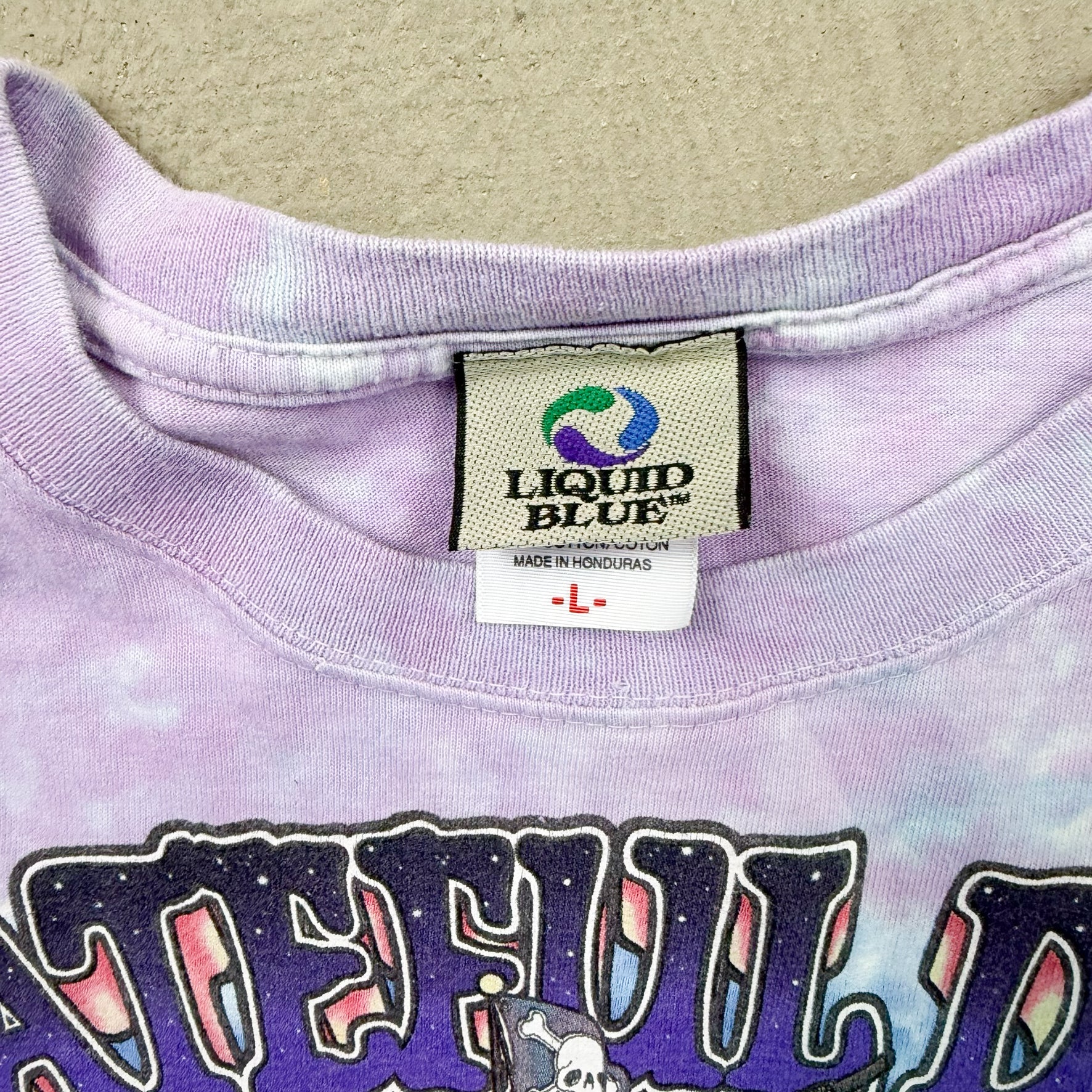 F- Vintage '01 The Grateful Dead Ship Of Fools Liquid Blue All Over Print Tie Dye Tee