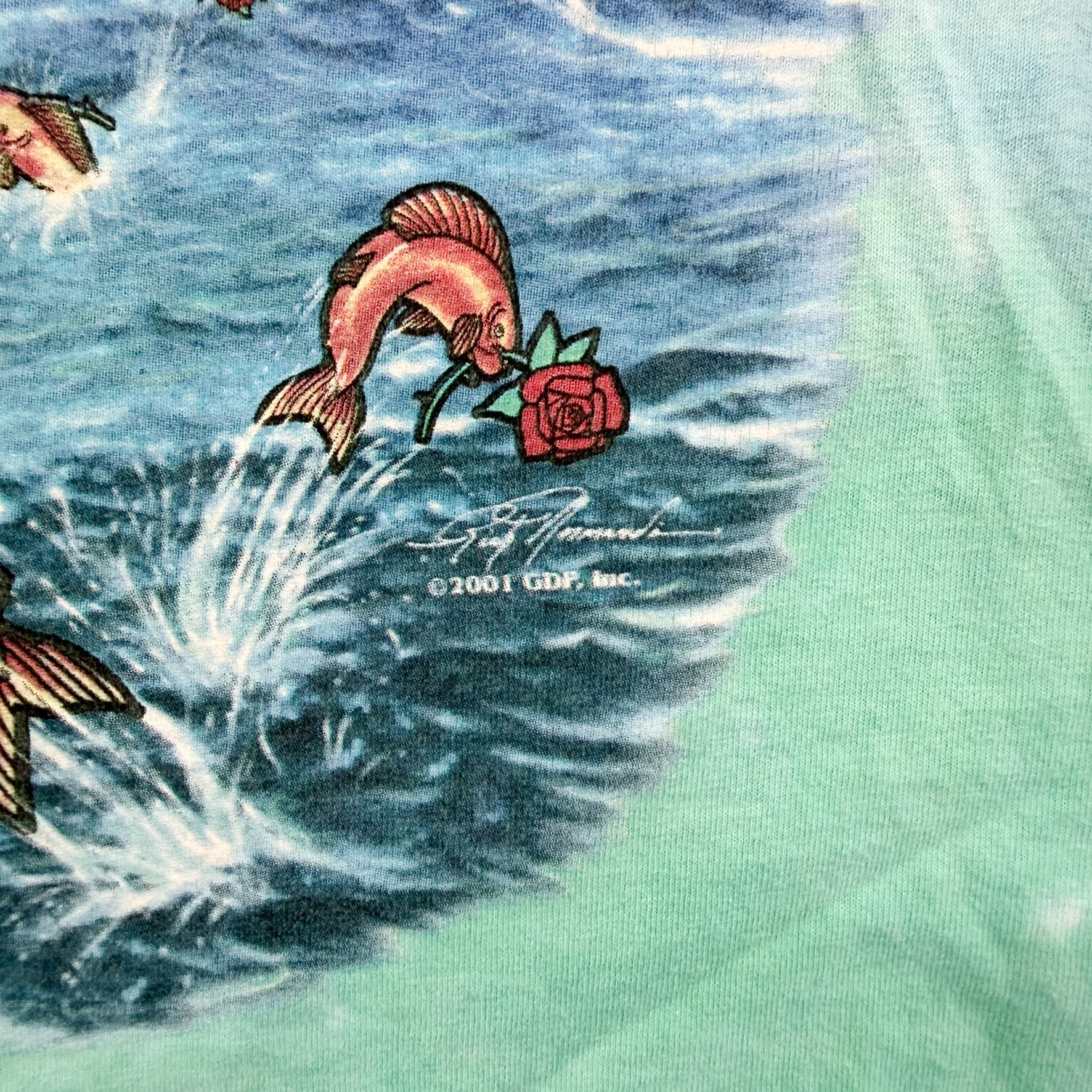 F- Vintage '01 The Grateful Dead Ship Of Fools Liquid Blue All Over Print Tie Dye Tee